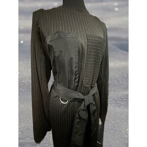 ZARA BASIC Black Pinstripe Long Sleeve Midi Dress Belted Casual Office Size‎ M